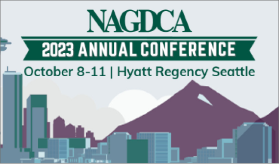 Logo for the NAGDCA National Conference 2023, October 8-11, Hyatt Regency Seattle